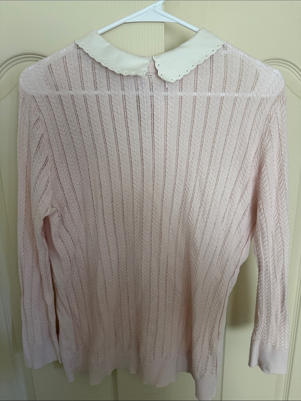 Ted Baker Pale Pink Knit Top with White Scalloped Collar